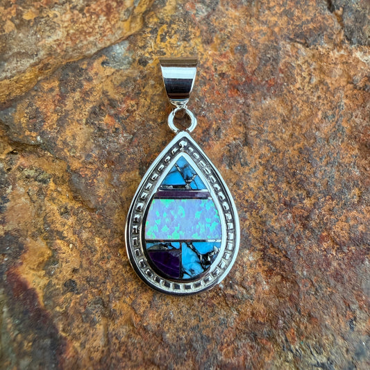 David Rosales Shalako Inlaid Sterling Silver Pendant