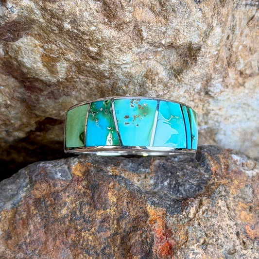 David Rosales Sonoran Gold Turquoise Inlaid Sterling Silver Ring