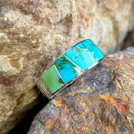 David Rosales Sonoran Gold Turquoise Inlaid Sterling Silver Ring