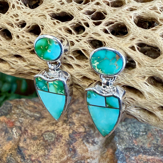 David Rosales Sonoran Gold Turquoise Inlaid Sterling Silver Earrings