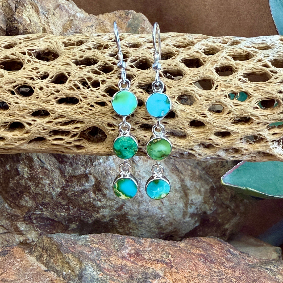 David Rosales Sonoran Gold Triple Drop Sterling Silver Earrings