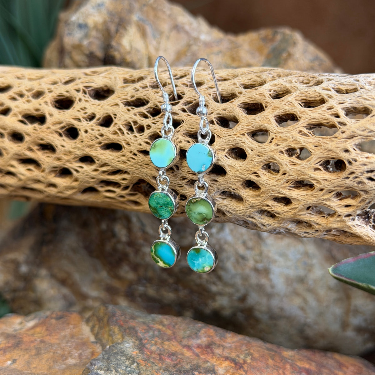 David Rosales Sonoran Gold Triple Drop Sterling Silver Earrings