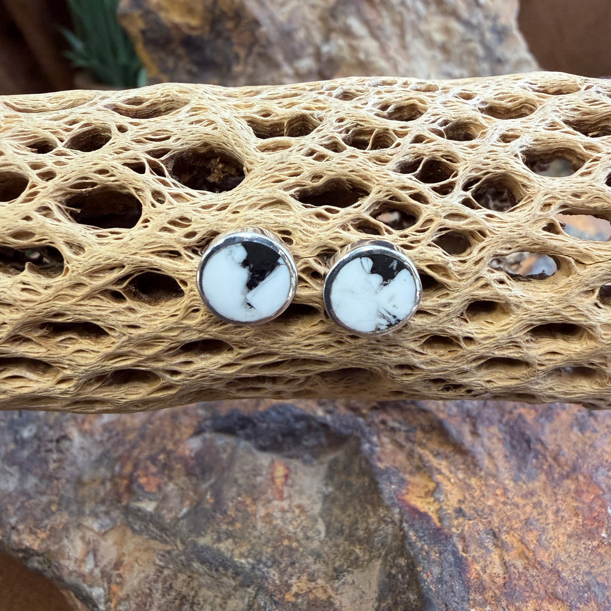 David Rosales White Buffalo Inlaid Sterling Silver Earrings