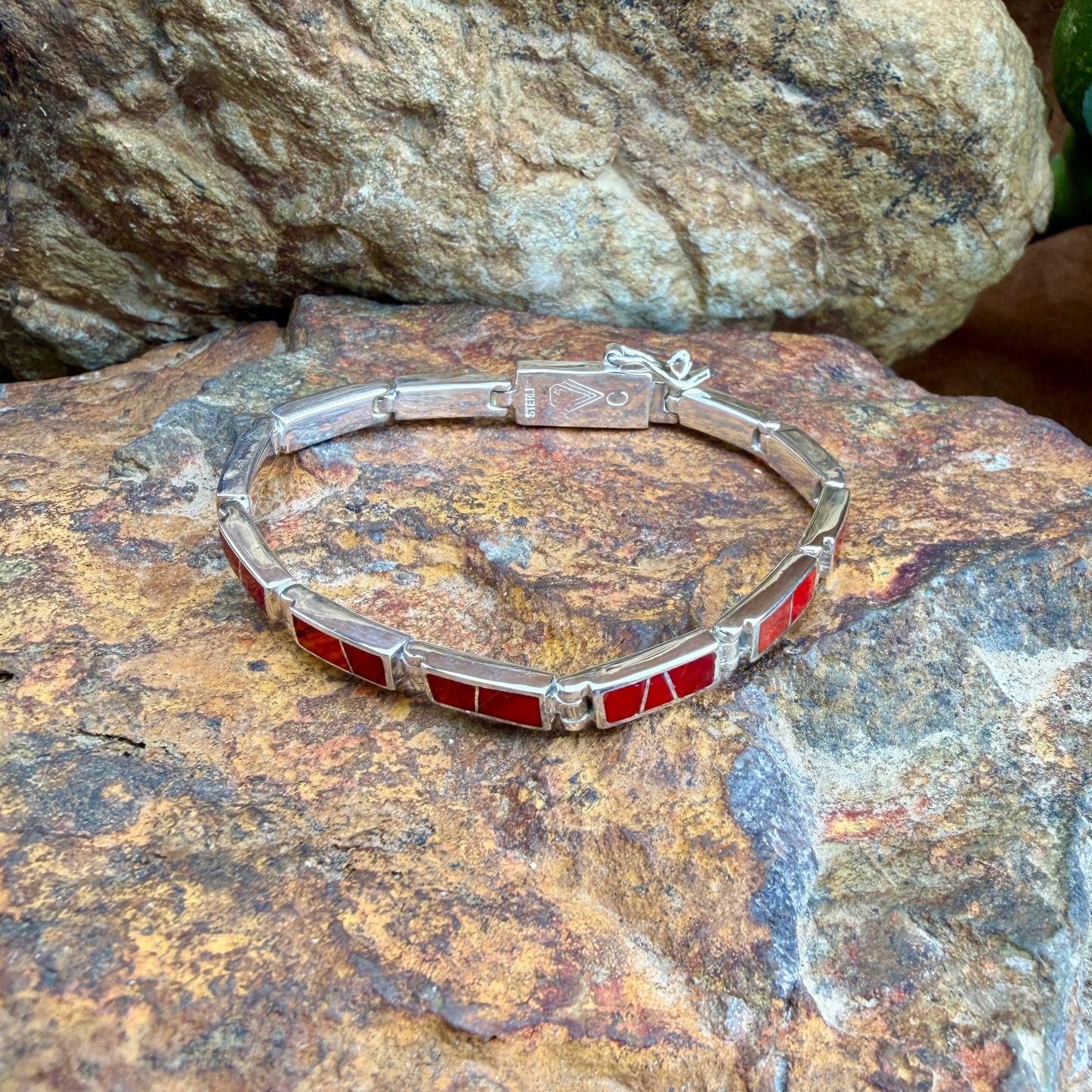 David Rosales Rosarita Inlaid Sterling Silver Link Bracelet