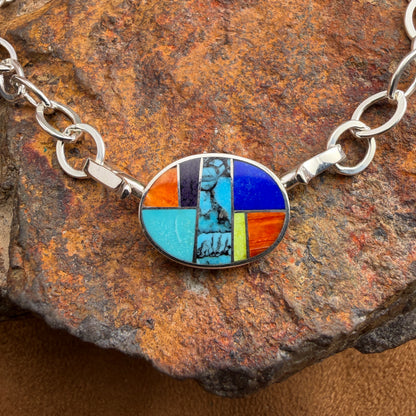 David Rosales Indian Summer Inlaid Necklace with Sterling Silver Link Chain