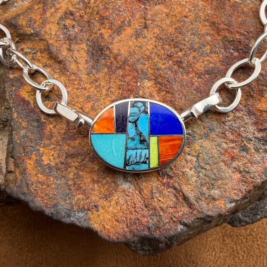 David Rosales Indian Summer Inlaid Necklace with Sterling Silver Link Chain