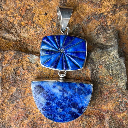 Blue and white stone  swivel pendant with silver setting 