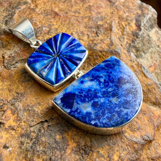 Blue and white stone  swivel pendant with silver settin