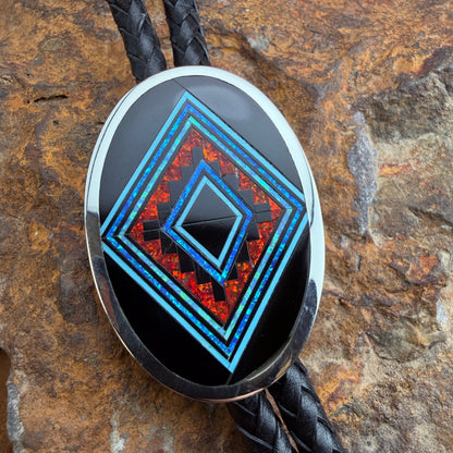 David Rosales Red Moon Inlaid Sterling Silver Bolo