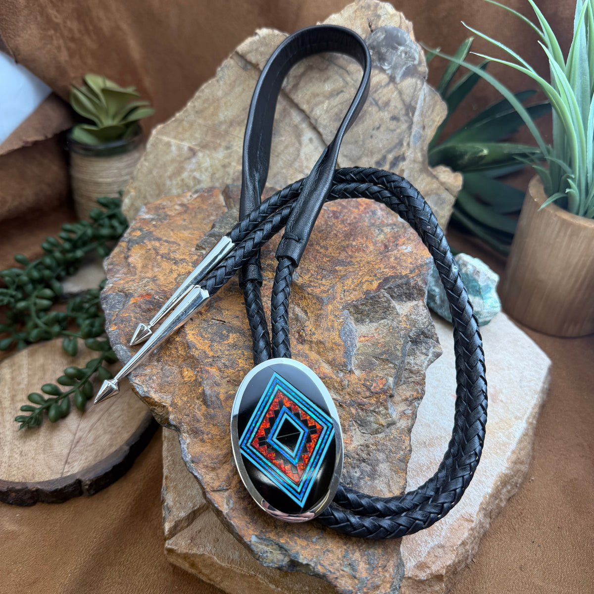 David Rosales Red Moon Inlaid Sterling Silver Bolo