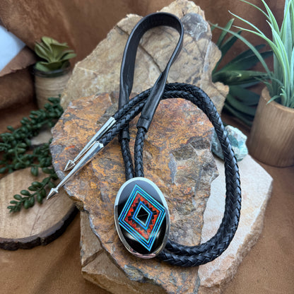 David Rosales Red Moon Inlaid Sterling Silver Bolo