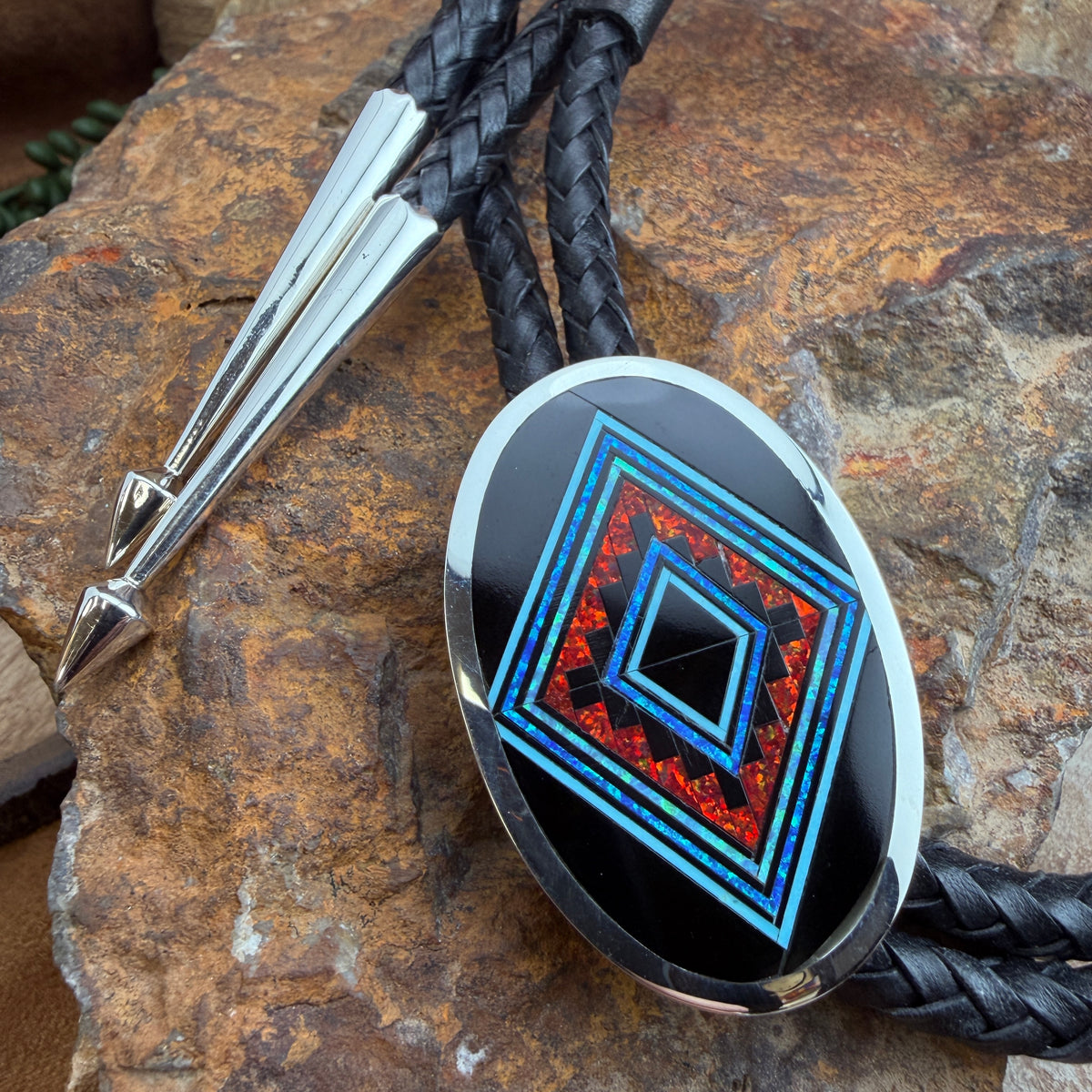 David Rosales Red Moon Inlaid Sterling Silver Bolo