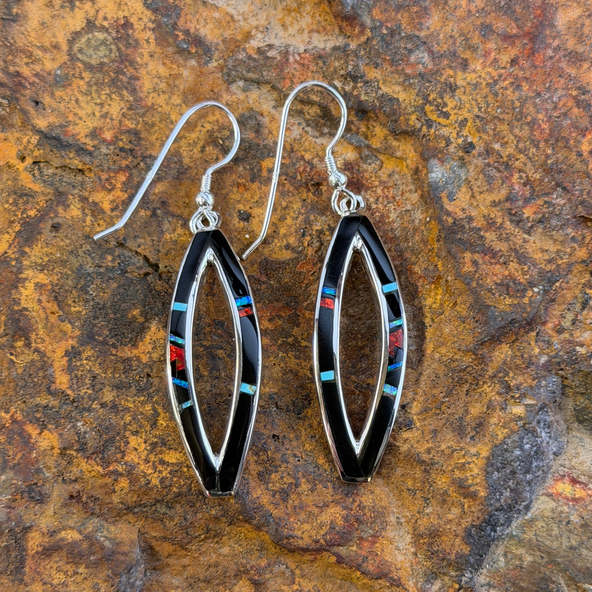David Rosales Red Moon Inlaid Sterling Silver Earrings