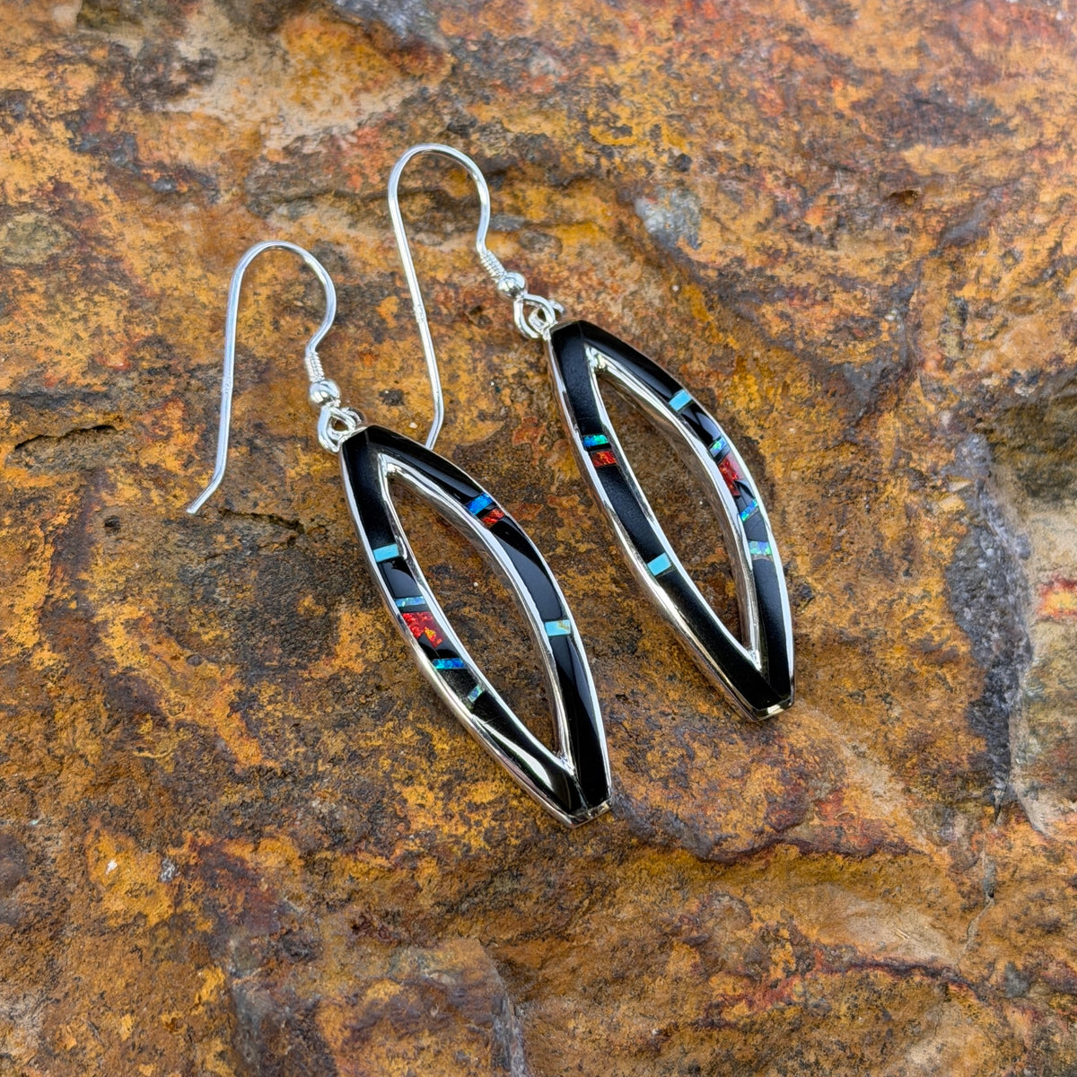 David Rosales Red Moon Inlaid Sterling Silver Earrings