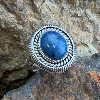 Denim Lapis Ring by Artie Yellowhorse - side view showing split shank and sterling silver detail