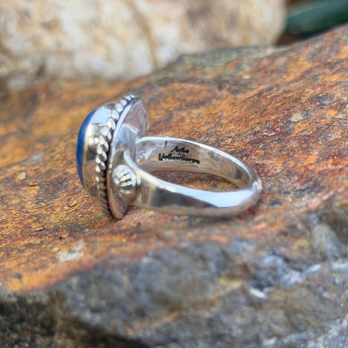 Denim Lapis Teardrop Sterling Silver Ring by Artie Yellowhorse, front view