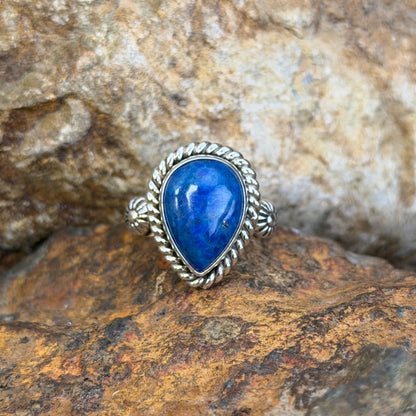Denim Lapis Teardrop Sterling Silver Ring by Artie Yellowhorse, side view