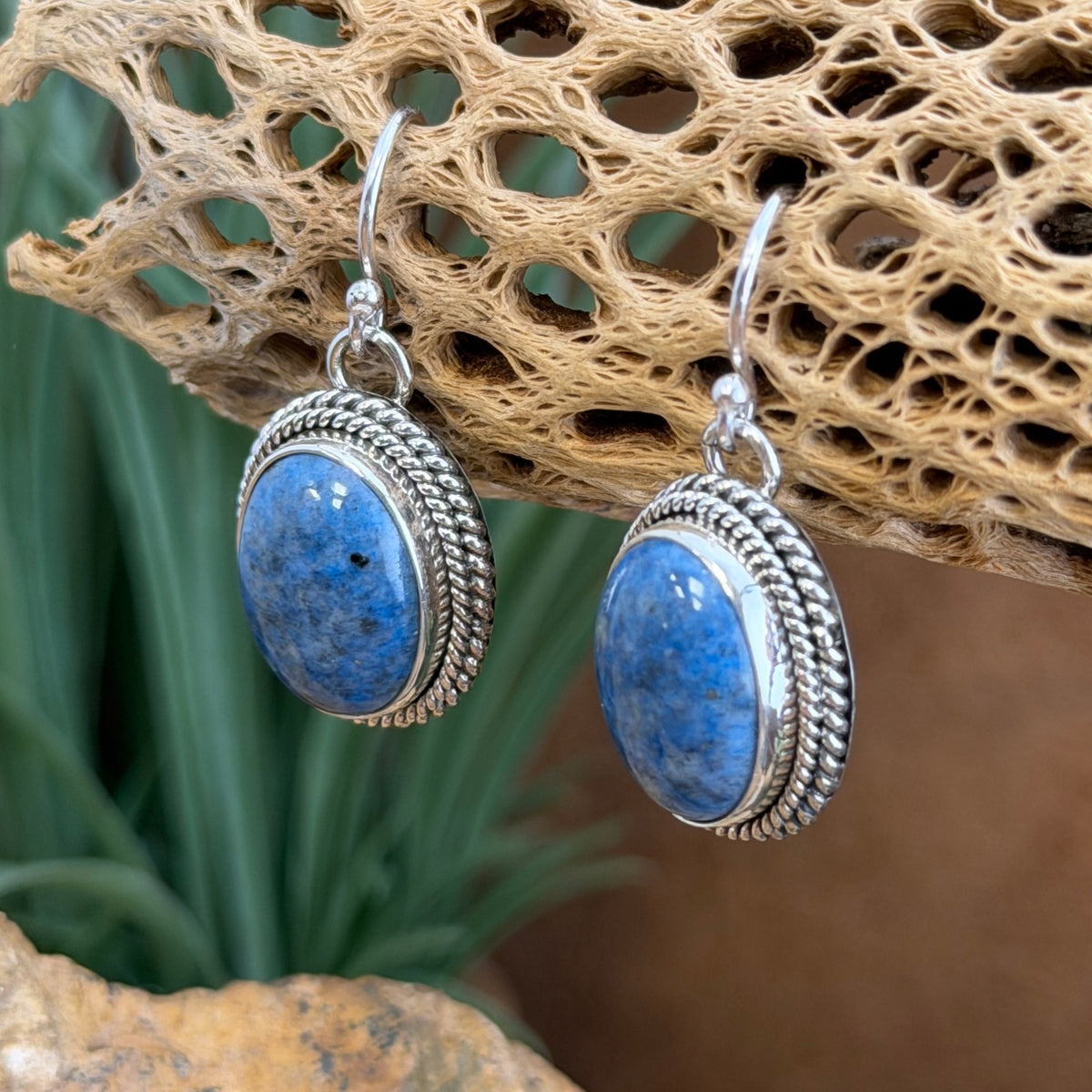 Alternate view of oval denim-blue lapis earrings by Artie Yellowhorse