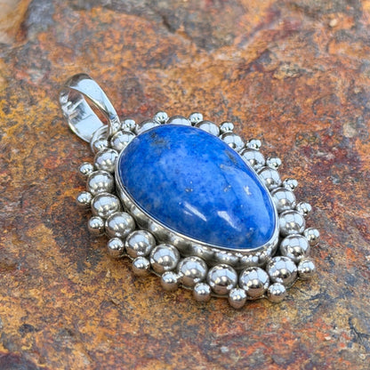 Denim Lapis Oval Sterling Silver Pendant by Artie Yellowhorse