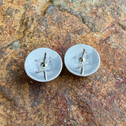 Back side of sterling post earrings on a rock surface.