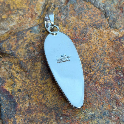 Deschutes Jasper Pendant by Artie Yellowhorse - reverse showing Artie Yellowhorse Sterling hallmark stamp