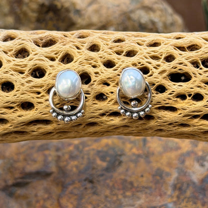 Freshwater Pearl and Sterling Silver Beaded Post Earrings