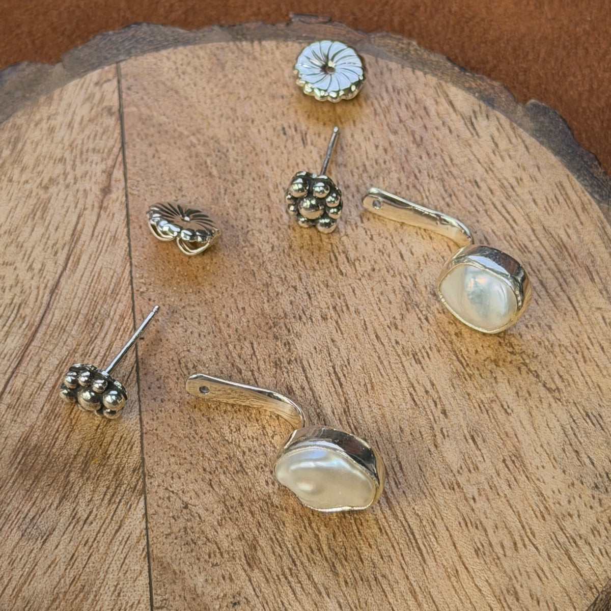Bernyse Chavez freshwater pearl post earrings, front view