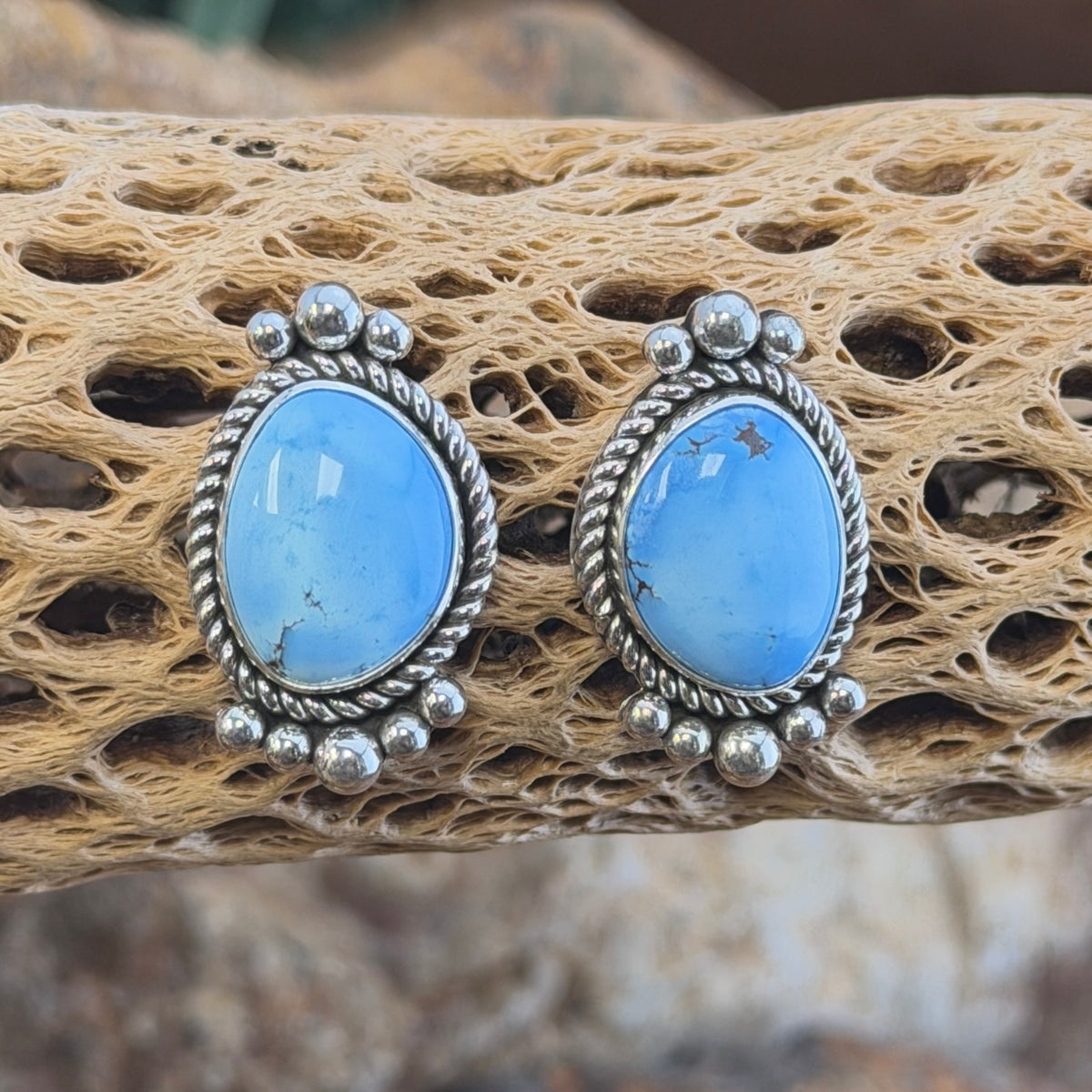 Golden Hill turquoise sterling silver post earrings, side angle