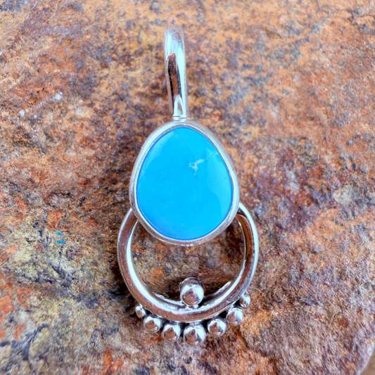 Kingman Turquoise Sterling Silver Pendant by Ray Coriz