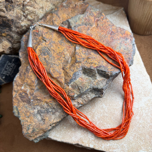 Vintage Coral Heishi 10-Strand Necklace — Estate