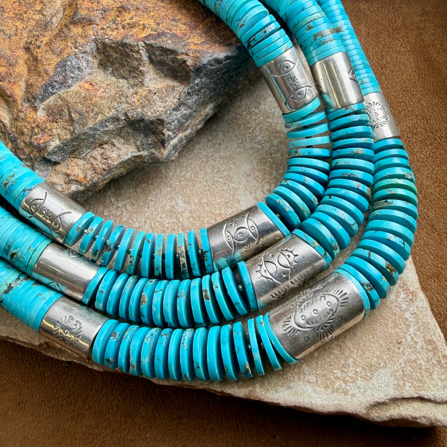 Vintage Turquoise & Sterling Silver 3-Strand Necklace — Estate