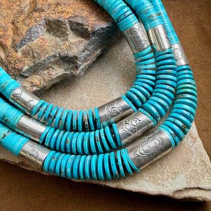 Vintage Turquoise & Sterling Silver 3-Strand Necklace — Estate