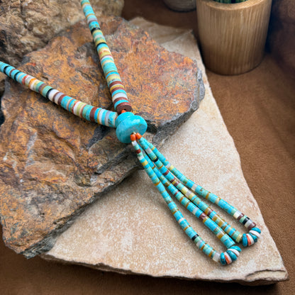 Vintage Multistone Heishi Lariat Necklace — Estate