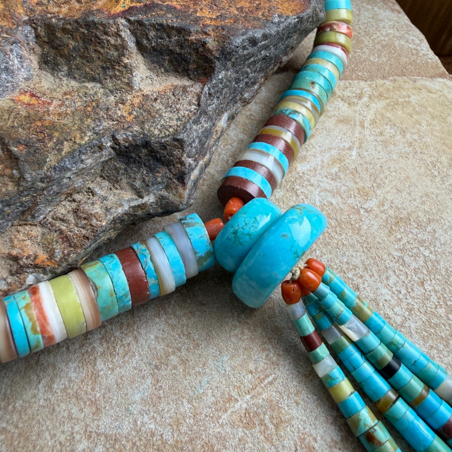 Vintage Multistone Heishi Lariat Necklace — Estate