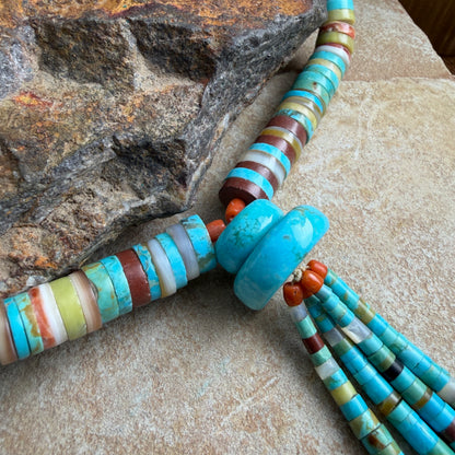 Vintage Multistone Heishi Lariat Necklace — Estate
