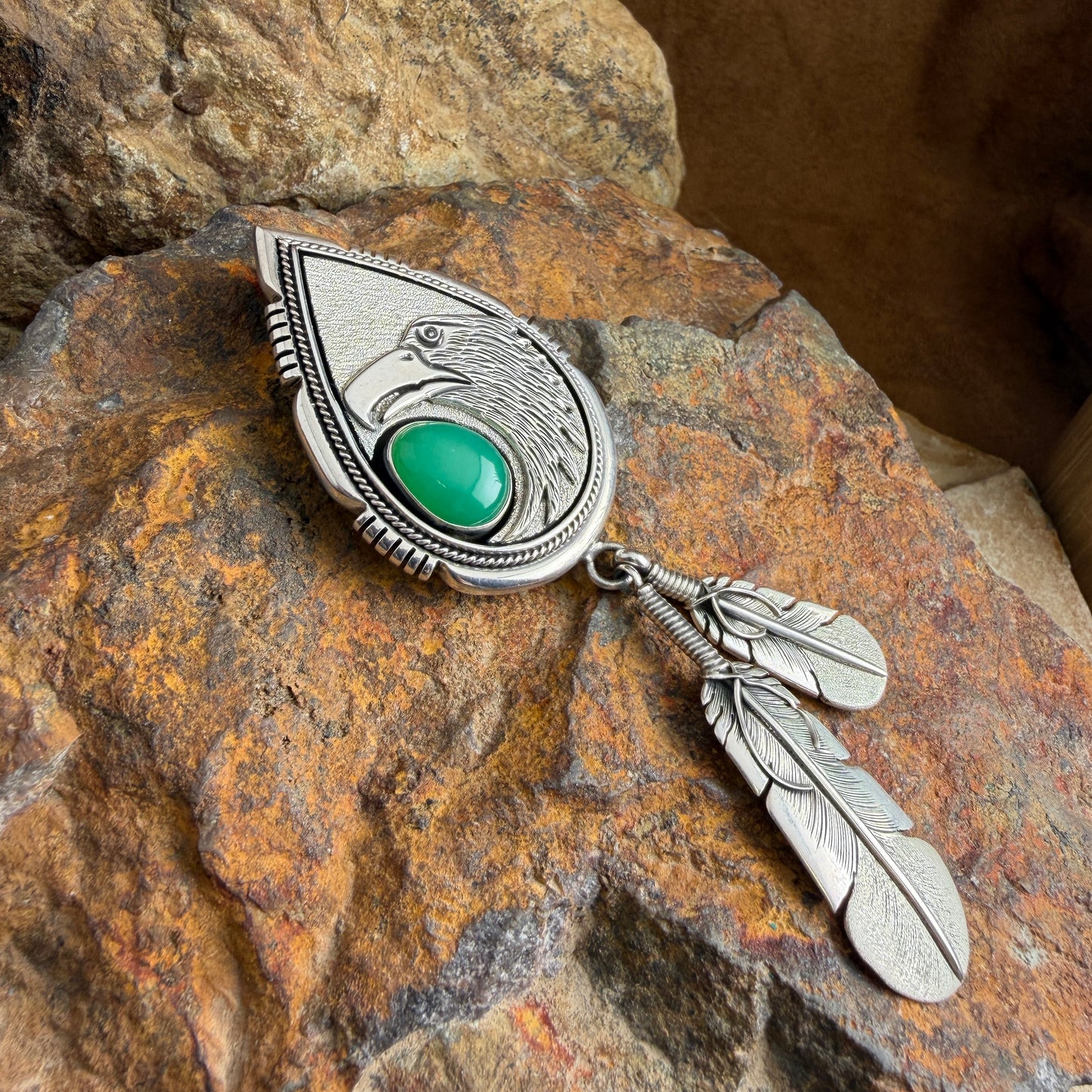 Vintage Eagle & Feather Drop Pendant - Estate
