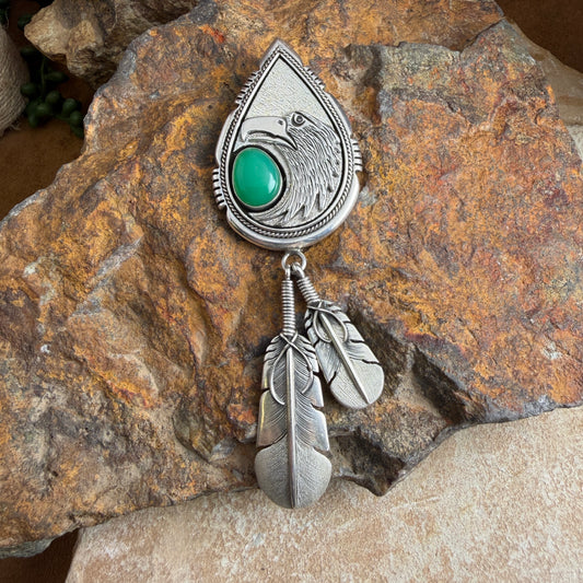 Vintage Eagle & Feather Drop Pendant - Estate