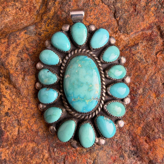 Vintage Turquoise Cluster Pendant — Estate
