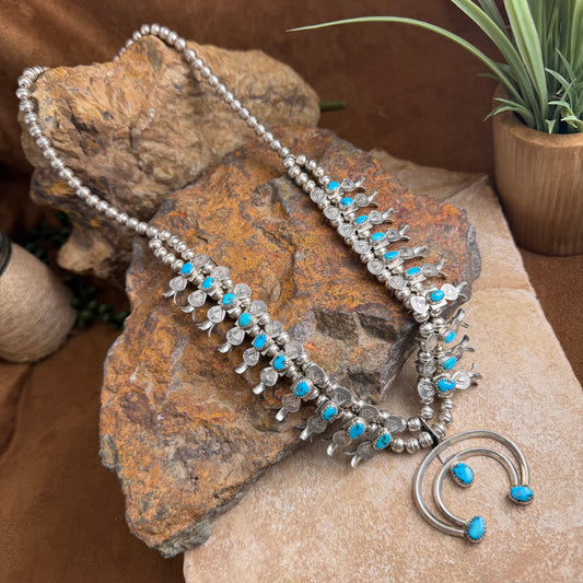 Vintage Turquoise Squash Blossom Necklace — Estate