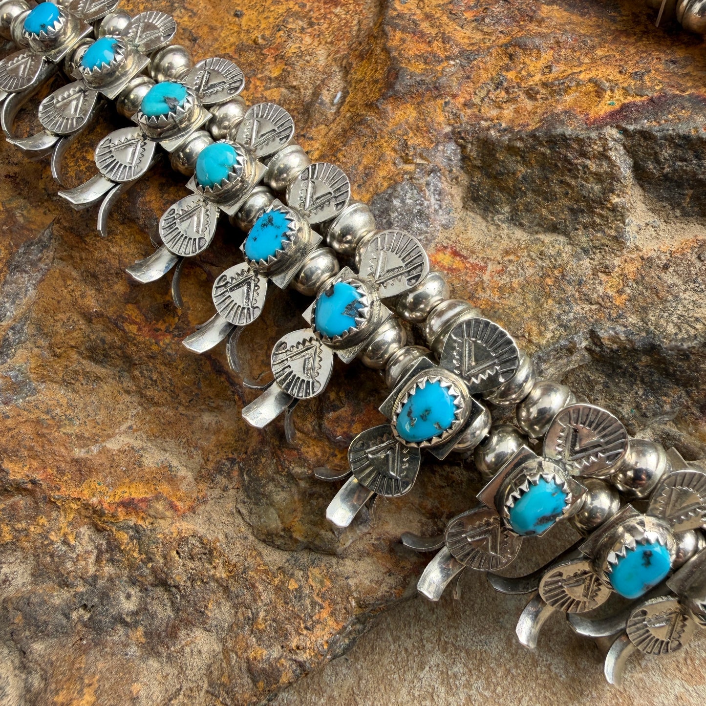 Vintage Turquoise Squash Blossom Necklace — Estate