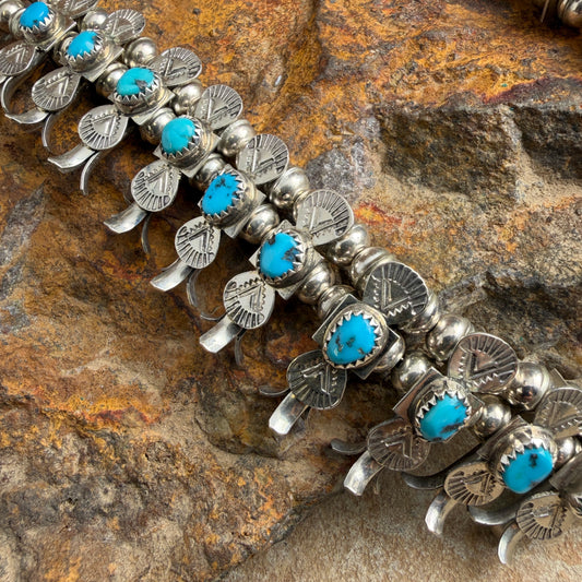 Vintage Turquoise Squash Blossom Necklace — Estate