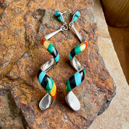 Vintage Twisted Spiral Dangle Earrings — Estate