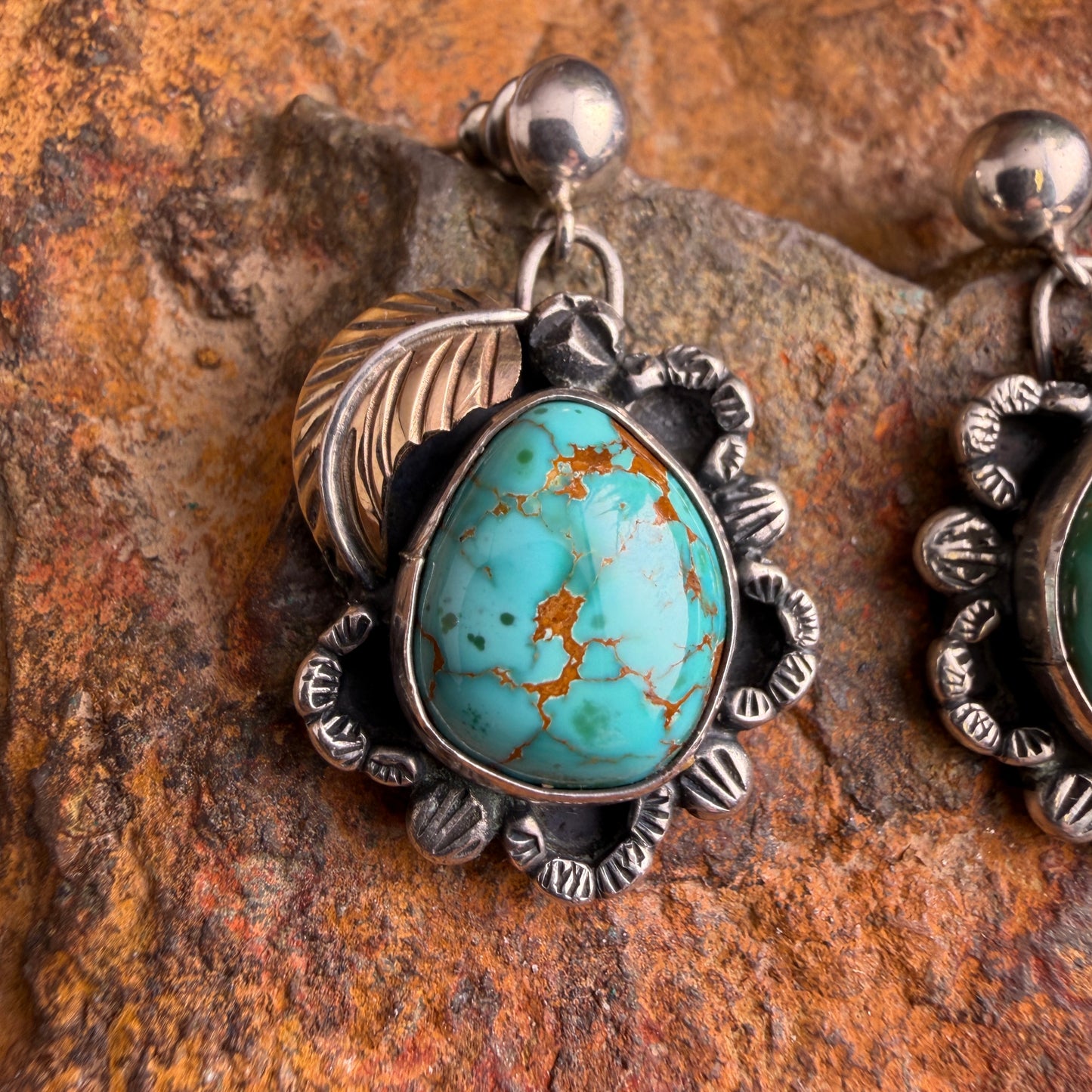 Vintage - 1960's Royston Turquoise Sterling Silver & Gold Earrings – Estate