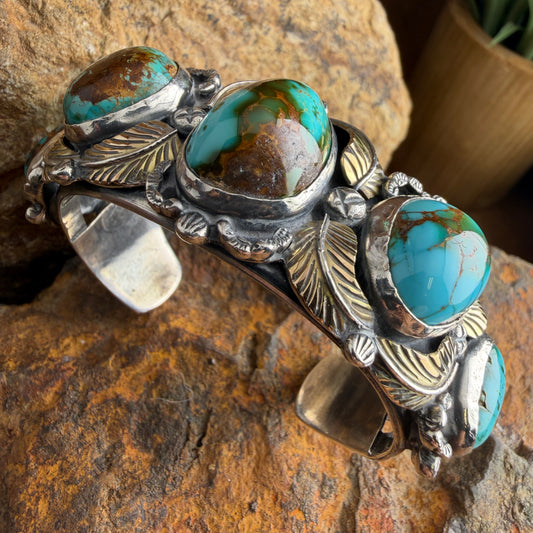 Vintage - 1960's Royston Turquoise Sterling Silver & Gold Cuff Bracelet – Estate
