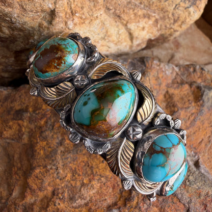 Vintage - 1960's Royston Turquoise Sterling Silver & Gold Cuff Bracelet – Estate