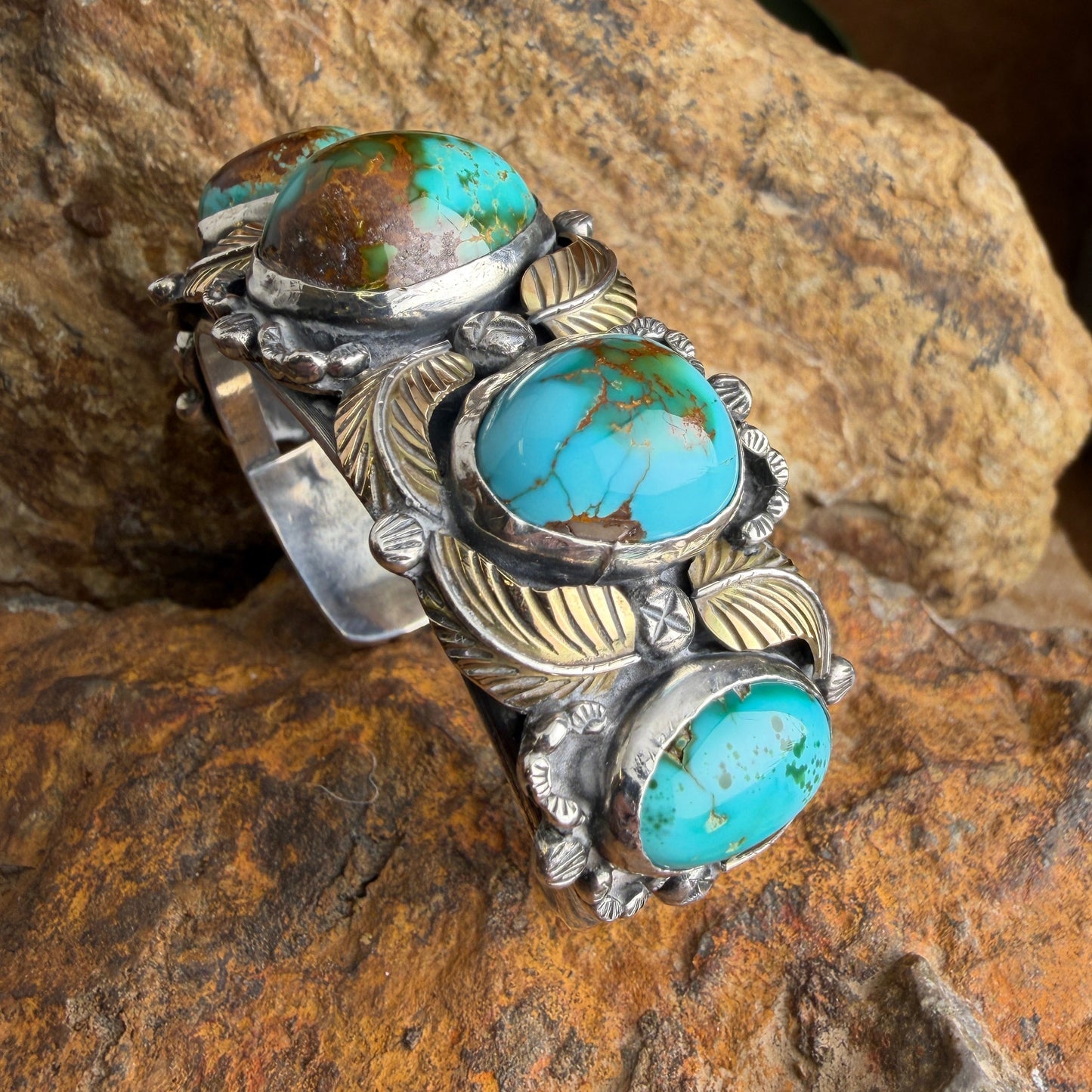 Vintage - 1960's Royston Turquoise Sterling Silver & Gold Cuff Bracelet – Estate