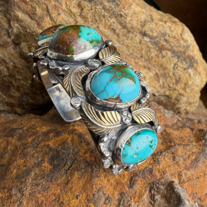 Vintage - 1960's Royston Turquoise Sterling Silver & Gold Cuff Bracelet – Estate