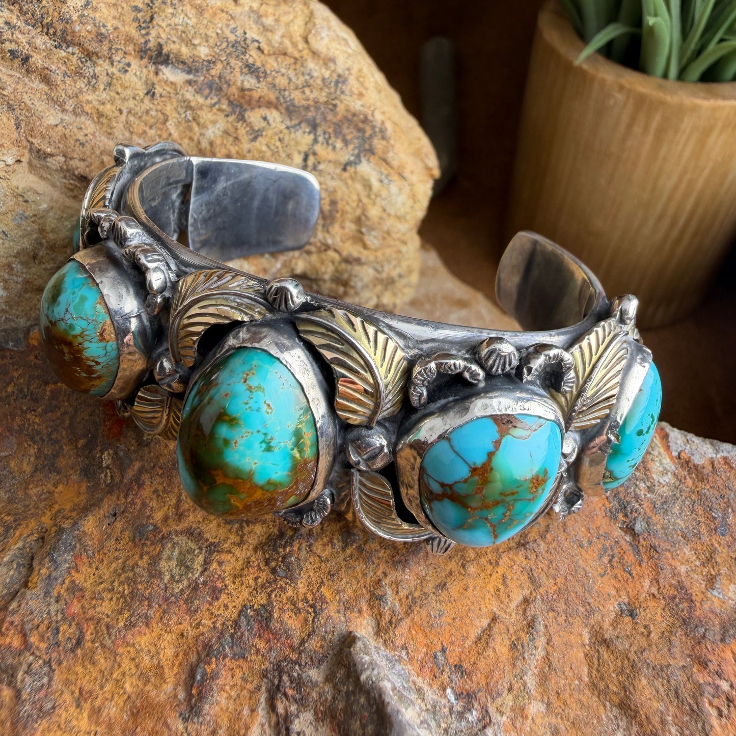Vintage - 1960's Royston Turquoise Sterling Silver & Gold Cuff Bracelet – Estate
