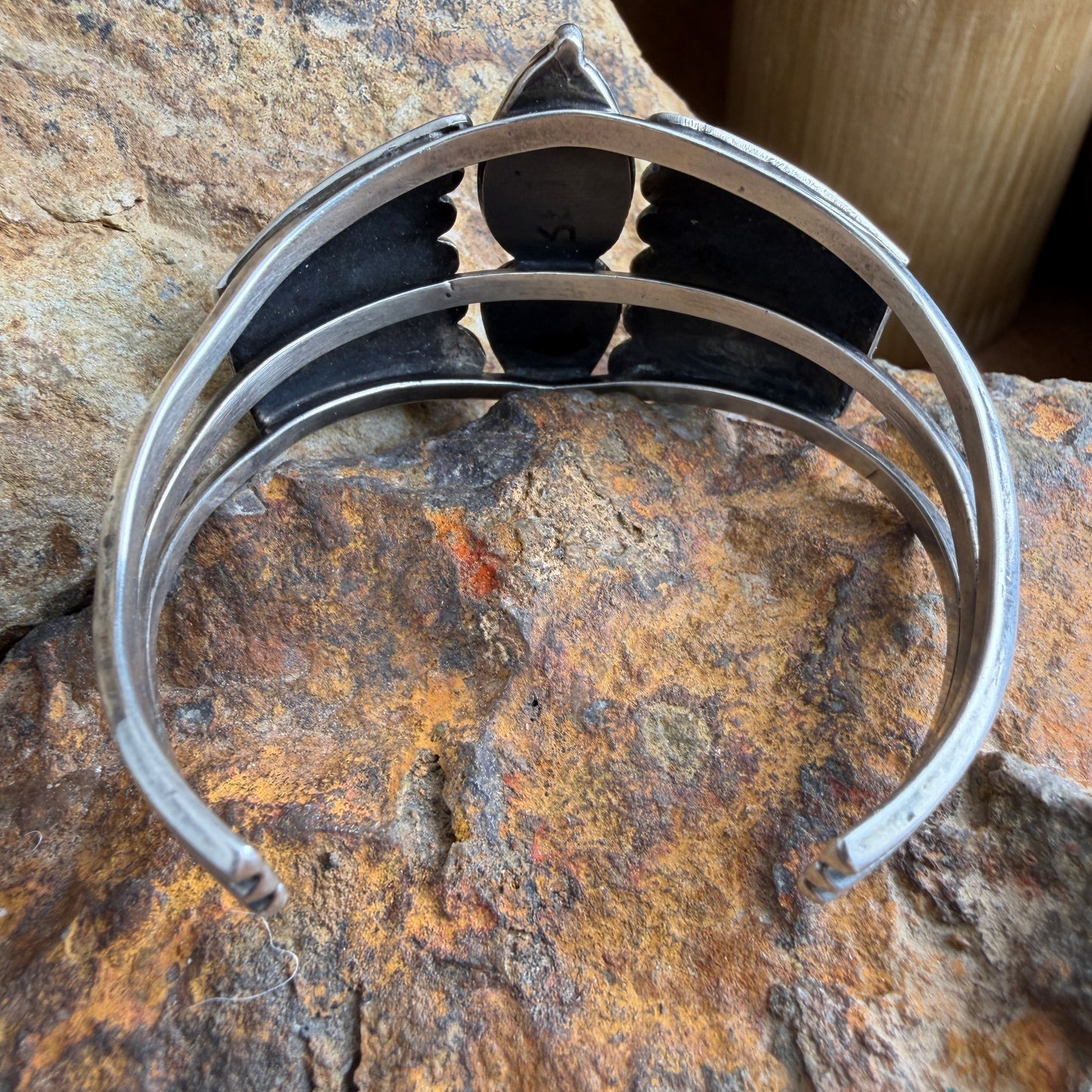 Vintage - Navajo Style Double Turquoise Teardrop Feather Cuff Bracelet - Estate