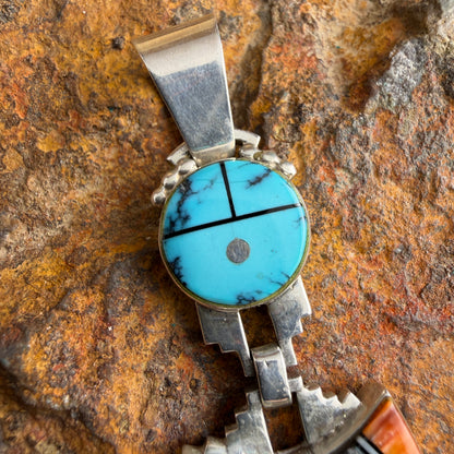 Vintage - Spiny Oyster Shell, Ithaca Peak Turquoise, Black Onyx & Mother of Pearl Inlaid Pendant – Estate